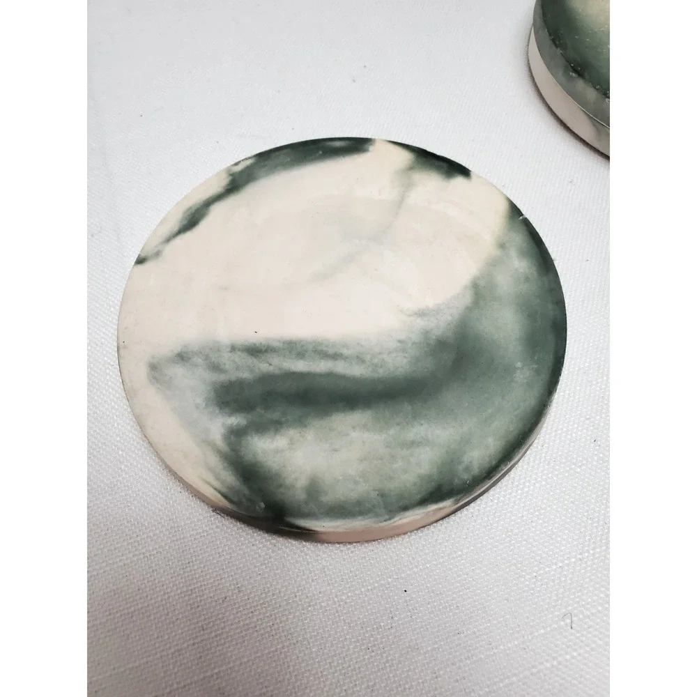 Set Of 3 ● Jade Swirl Marble‎ Stone Coasters ● With Cork Bottom ● BEAUTIFUL!